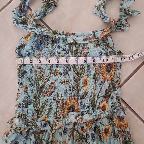 Anthropologie Abel the Label Floral‎ Blue Maxi Dress Shirred top Tiered Skirt M - Picture 9 of 9
